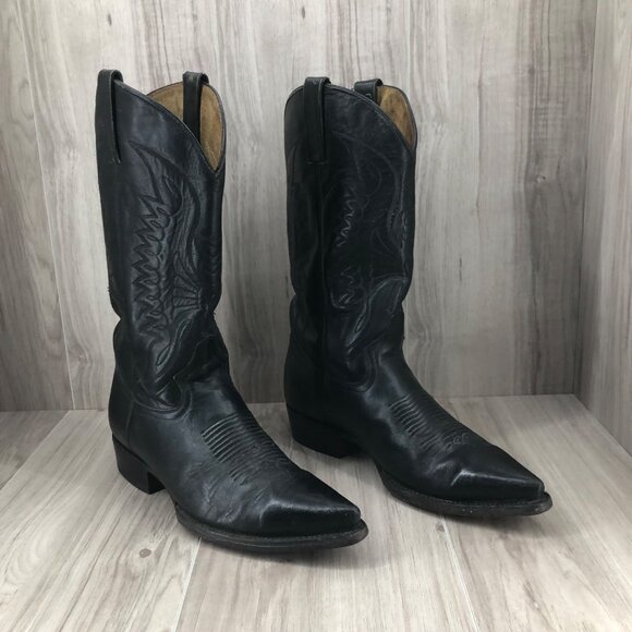 Rudel Western Boots Mens 8.5 Black Leather Pull On Rodeo Cowboy Boots - Picture 3 of 14